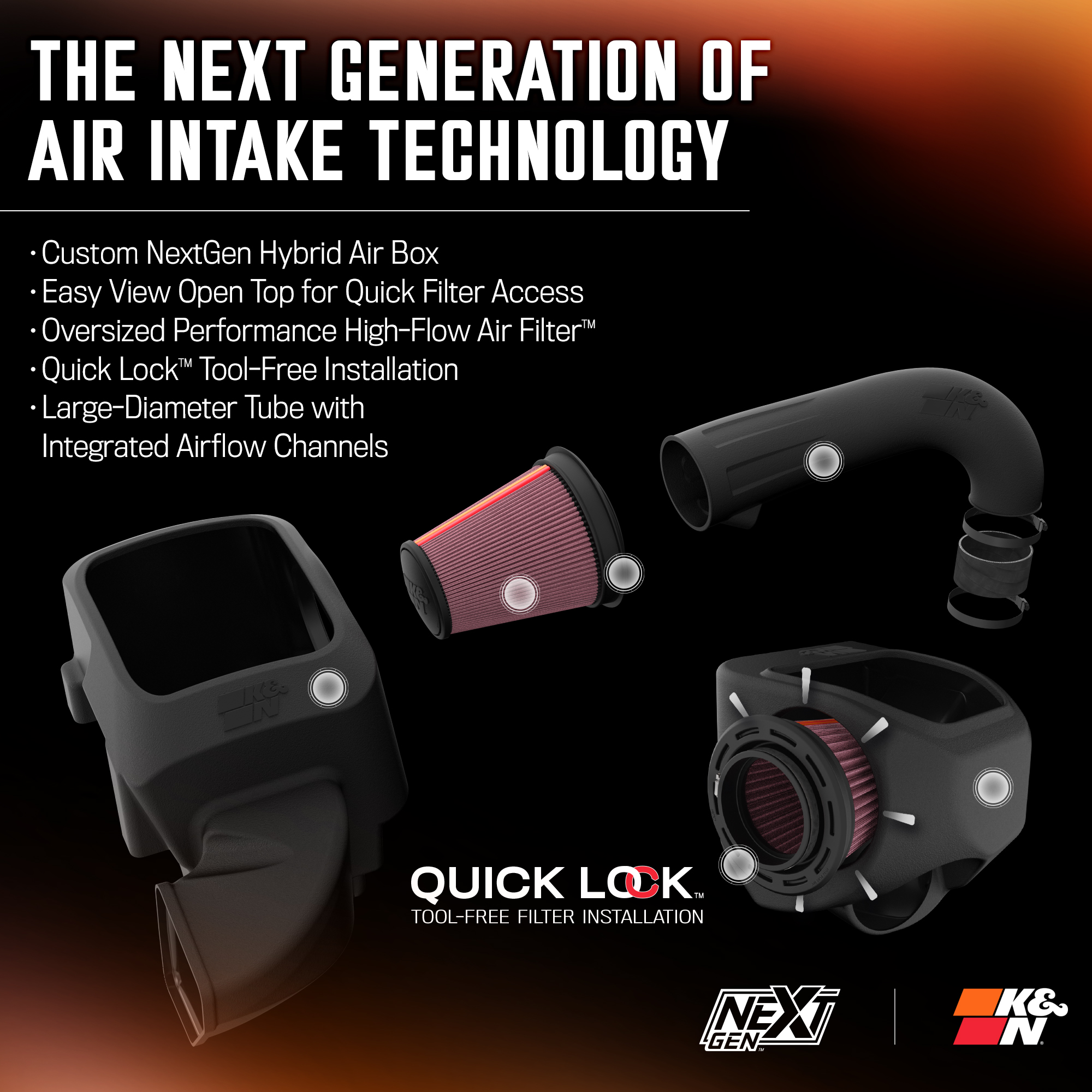 K&N sportovní kit sání Série 63 Aircharger NEXTGEN pro Ram 1500 5.7L Benzin r.v. 2019-2026 